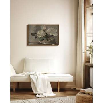InSimSea Framed Wall Art for Living Room Vintage Flower Canvas Wall Art Framed Wall Decorations Mid ...