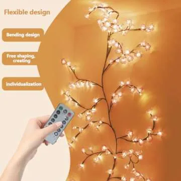 LED Tree Branch Lights for Wall 7.55 FT 144LEDs Cherry Blossom Lights Vine Lights with Remote and 8 Lighting Modes Cherry Blossom Garland Willow Vine for Bedroom Indoor Wall Wedding Christmas Decor