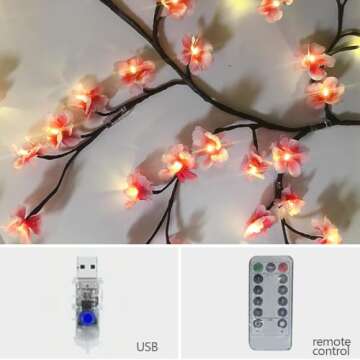 LED Tree Branch Lights for Wall 7.55 FT 144LEDs Cherry Blossom Lights Vine Lights with Remote and 8 Lighting Modes Cherry Blossom Garland Willow Vine for Bedroom Indoor Wall Wedding Christmas Decor