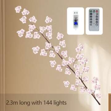 LED Tree Branch Lights for Wall 7.55 FT 144LEDs Cherry Blossom Lights Vine Lights with Remote and 8 Lighting Modes Cherry Blossom Garland Willow Vine for Bedroom Indoor Wall Wedding Christmas Decor