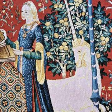 Aubelin Tapestry Large HEARING The Lady & Unicorn Medieval Tapestry Wall Hanging Jacquard Weave Size 55"x43"