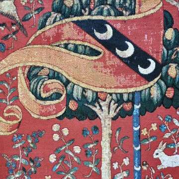 Aubelin Tapestry Large HEARING The Lady & Unicorn Medieval Tapestry Wall Hanging Jacquard Weave Size 55"x43"