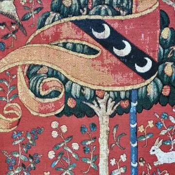 Aubelin Tapestry Large HEARING The Lady & Unicorn Medieval Tapestry Wall Hanging Jacquard Weave Size 55"x43"