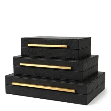 Elegant Kingflux Black Shagreen Storage Box Set