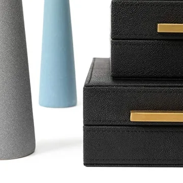 Elegant Kingflux Black Shagreen Storage Box Set