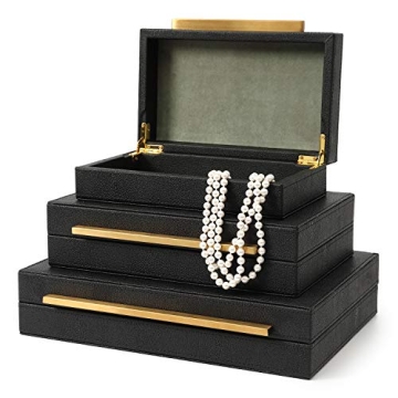 Elegant Kingflux Black Shagreen Storage Box Set