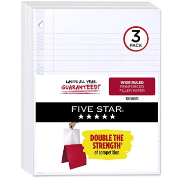 Five Star Loose Leaf Paper 3 Pack Wide Ruled Durable