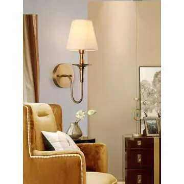 KEFA Wireless Battery Operated Wall Sconces Set of 2,No Wiring Rechargeable Wall Lights with Remote,Antique Brass Vintage Fabric Shade Wall Lamp Fixtures for Living Room Bedroom Hallway Farmhouse TV