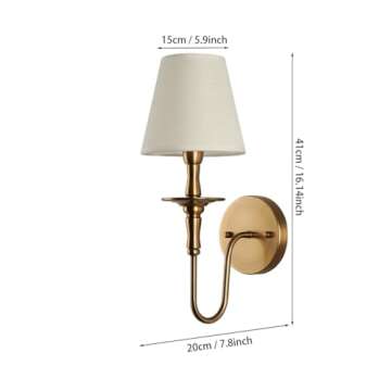 KEFA Wireless Battery Operated Wall Sconces Set of 2,No Wiring Rechargeable Wall Lights with Remote,Antique Brass Vintage Fabric Shade Wall Lamp Fixtures for Living Room Bedroom Hallway Farmhouse TV