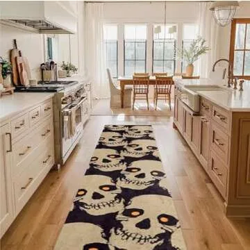 Halloween Skull Runner Rug, 2.6x7ft Skull Entryway Carpet, Gothic Non-Slip Hallway Area Rugs, Soft W...