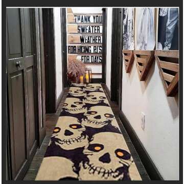 Halloween Skull Runner Rug, 2.6x7ft Skull Entryway Carpet, Gothic Non-Slip Hallway Area Rugs, Soft Washable Halloween Decorative Rugs,for Kitchen Corridor Entrance Laundry Room Area。