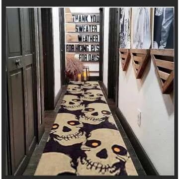 Halloween Skull Runner Rug, 2.6x7ft Skull Entryway Carpet, Gothic Non-Slip Hallway Area Rugs, Soft Washable Halloween Decorative Rugs,for Kitchen Corridor Entrance Laundry Room Area。