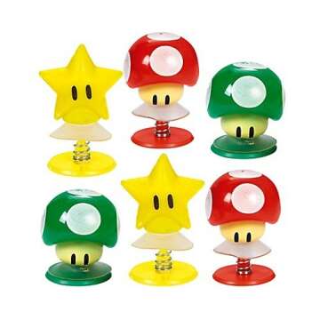 amscan Super Mario Brothers Birthday Party Mushrooms & Star Pop-Up Toy Favors, Multicolor, 1 1/4” (Value Pack: 12 Count)