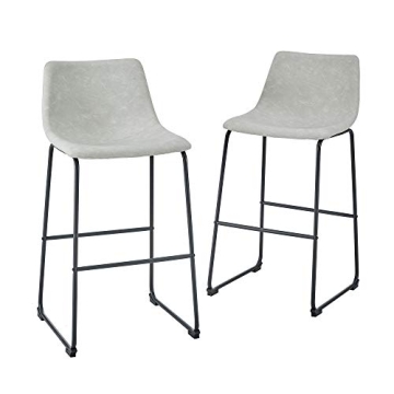 Walker Edison Douglas Urban Industrial Faux Leather Armless Bar Chairs Set of 2 Grey