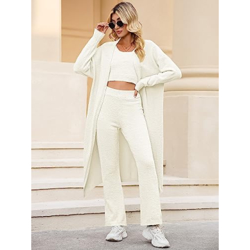 TOLENY Women's Fuzzy 3-Piece Lounge Set Stylish Comfort
