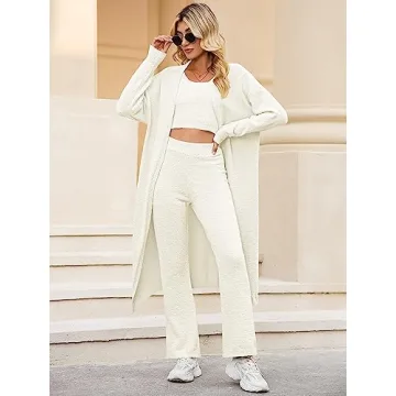 TOLENY Women's Fuzzy 3-Piece Lounge Set Stylish Comfort