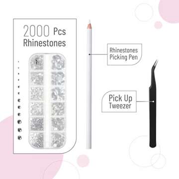 Mr. Pen - 2000 Pcs Rhinestones with Pick Up Tweezer & Picking Pen, Flat Back Round Rhinestones for Crafts, Face Gems, Nails & Makeup