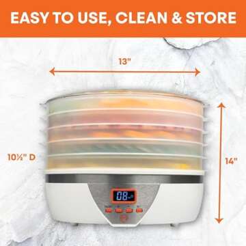 MasterChef Digital Food Dehydrator w 5 Trays and Temperature Controls-Dehydrating Machine w Recipe Guide-8L Capacity-BPA Free, Healthy Snacks, Dry Fruits, Veggies, Beef Jerky- BDay Gift