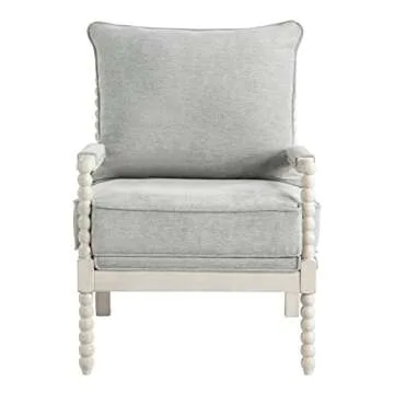 OSP Home Furnishings Kaylee Spindle Accent Chair with Antique White Wood Frame, Smoke Grey Fabric