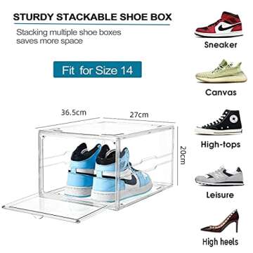 12 Pack Shoe Boxes Clear Plastic Stackable Shoe Storage Organizers For Man and Women,Detachable and ...
