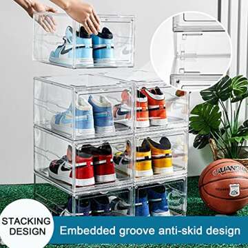 Stackable Clear Plastic Shoe Storage Boxes - 12 Pack