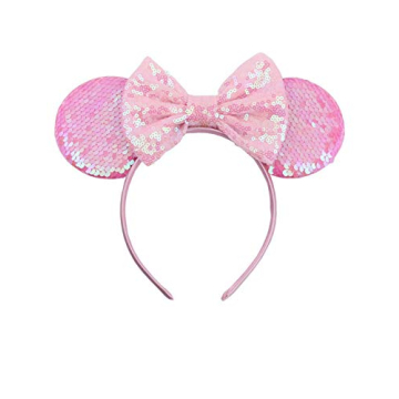 Tutu.kk Sequin Bow Minnie Mouse Ears Headbands Birthday Party Cosplay for Girls and Women Pink