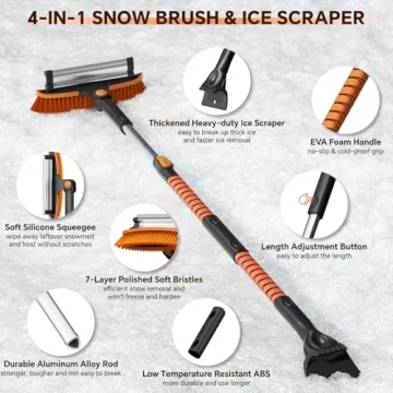4-In-1 Snow Brush and Ice Scrapers for Car Windshield 55'' Extendable Snow Shovel Snow Broom Kit wit...