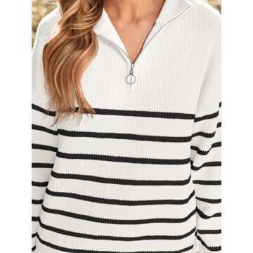 LILLUSORY Women's Quarter Zip Striped Oversized Sweater 2025 Mock Turtleneck Fall Fashion Outfit White-Black S