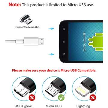 Spater 5-Pack 7-Inch Micro USB Cable, Fast Charging, Compatible with Samsung, HTC, Motorola, Nokia, ...