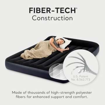 Intex 64149ED Dura-Beam Standard Pillow Rest Air Mattress: Fiber-Tech – Queen Size – Built-in Electric Pump – 10in Bed Height – 600lb Weight Capacity