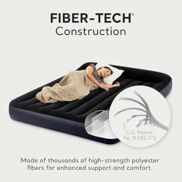 Intex 64149ED Dura-Beam Standard Pillow Rest Air Mattress: Fiber-Tech – Queen Size – Built-in Electric Pump – 10in Bed Height – 600lb Weight Capacity