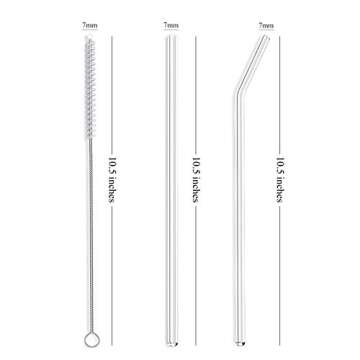 ALINK Skinny Clear Glass Straws, 10.5" x 7 mm Long Reusable Drinking Straws for 30 oz RTIC/YETI Tumb...