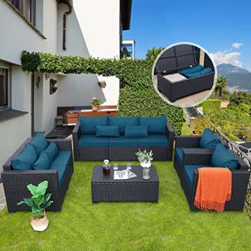 Rattaner Patio Furniture Set 5 Pieces Outdoor Lounge with Cushions and Covers