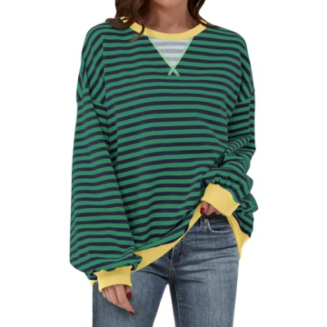 ANRABESS Women Striped Oversized Sweatshirt Long Sleeve Crewneck Shirts 2024 Fall Fashion Pullover S...