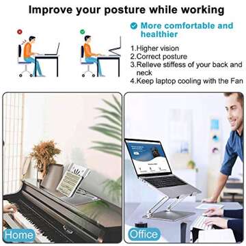 Adjustable Laptop Stand with Cooling Fan, Aluminium Alloy Multi-Angle Computer Holder for Desk, Port...