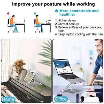 Adjustable Laptop Stand with Cooling Fan, Aluminium Alloy Multi-Angle Computer Holder for Desk, Port...