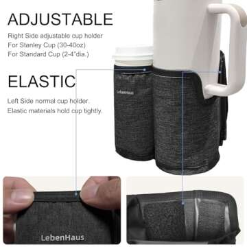 LebenHaus 2 in 1 Luggage Cup Holder for Suitcase|Airplane Tray Table Carry on Hands Free Drink Carrier for Stanley Tumblers Coffee Beverage Organizer Gifts for Travelers (Black)