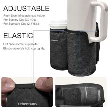 LebenHaus 2 in 1 Luggage Cup Holder for Suitcase|Airplane Tray Table Carry on Hands Free Drink Carrier for Stanley Tumblers Coffee Beverage Organizer Gifts for Travelers (Black)
