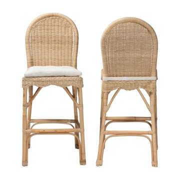 Bali & Pari Bilu Natural Rattan Bar Stool Set - 2-Piece Elegant & Comfortable