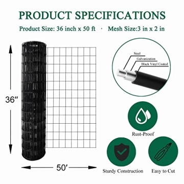 Durable Black PVC Coated Welded Wire Fence 36" x 50'