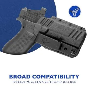 DeSantis Slim Tuk IWB Holster - IWB Glock 19 Holster, Conceal Carry Holster, Kydex Holster IWB, Compatible with the Glock 26, 26 GEN 5, 33 and 36 (with NO Rail) - Black, Ambidextrous