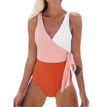 CUPSHE Women's Orange White Bowknot Bathing Suit Padded One Piece Swimsuit, S