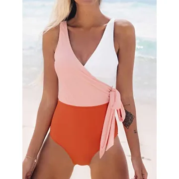 CUPSHE Women's Orange White Bowknot Bathing Suit Padded One Piece Swimsuit, S
