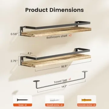 AMADA Bathroom Floating Shelves with Towel Bar Set