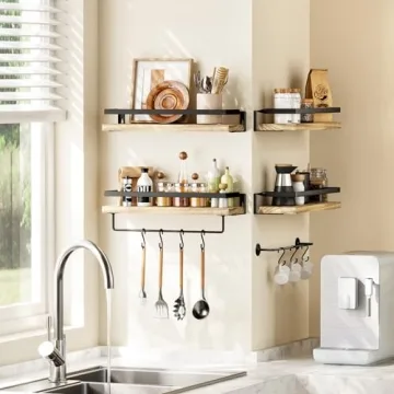 AMADA Bathroom Floating Shelves with Towel Bar Set