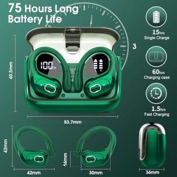 Aptkdoe Wireless Earbuds 75hrs Bluetooth 5.4 Headphone Sport, 2025 Bluetooth Earbuds Stereo Deep Bas...