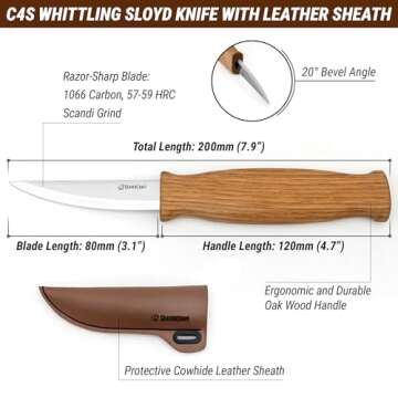 BeaverCraft Sloyd Knife C4s 3.14" Wood Carving Knife with Leather Sheath Whittling Knife for Wood Ca...