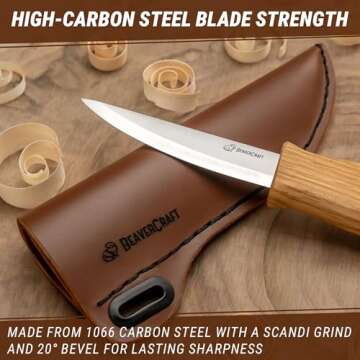 BeaverCraft Sloyd Knife C4s 3.14" Wood Carving Knife with Leather Sheath Whittling Knife for Wood Carver - Chip Carving Chisel Knife for Beginners Whittling Knives Wood Carving Tools Woodworking
