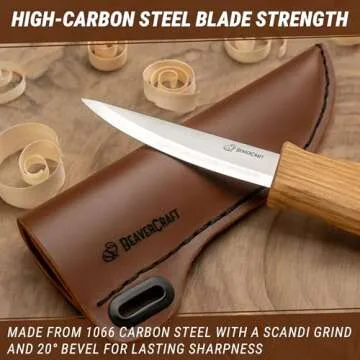 BeaverCraft Sloyd Knife C4s 3.14" Wood Carving Knife with Leather Sheath Whittling Knife for Wood Carver - Chip Carving Chisel Knife for Beginners Whittling Knives Wood Carving Tools Woodworking