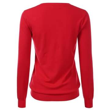 danibe Women's Crewneck Long Sleeve Pullover Premium Soft Knit Sweater RED S